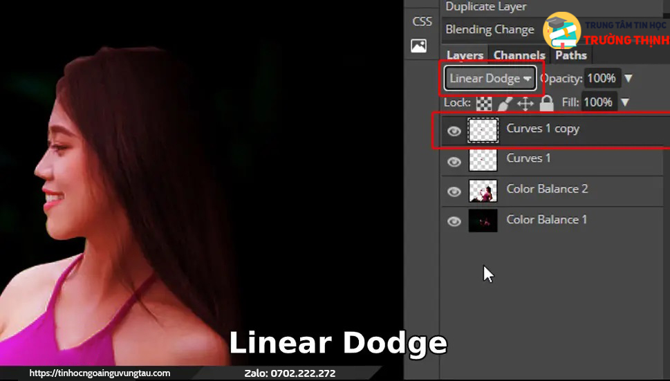 sử dụng lệnh linear dodge photoshop